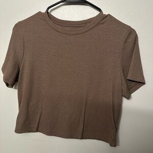 SHEIN Brown Ribbed Short Sleeve Crop Top